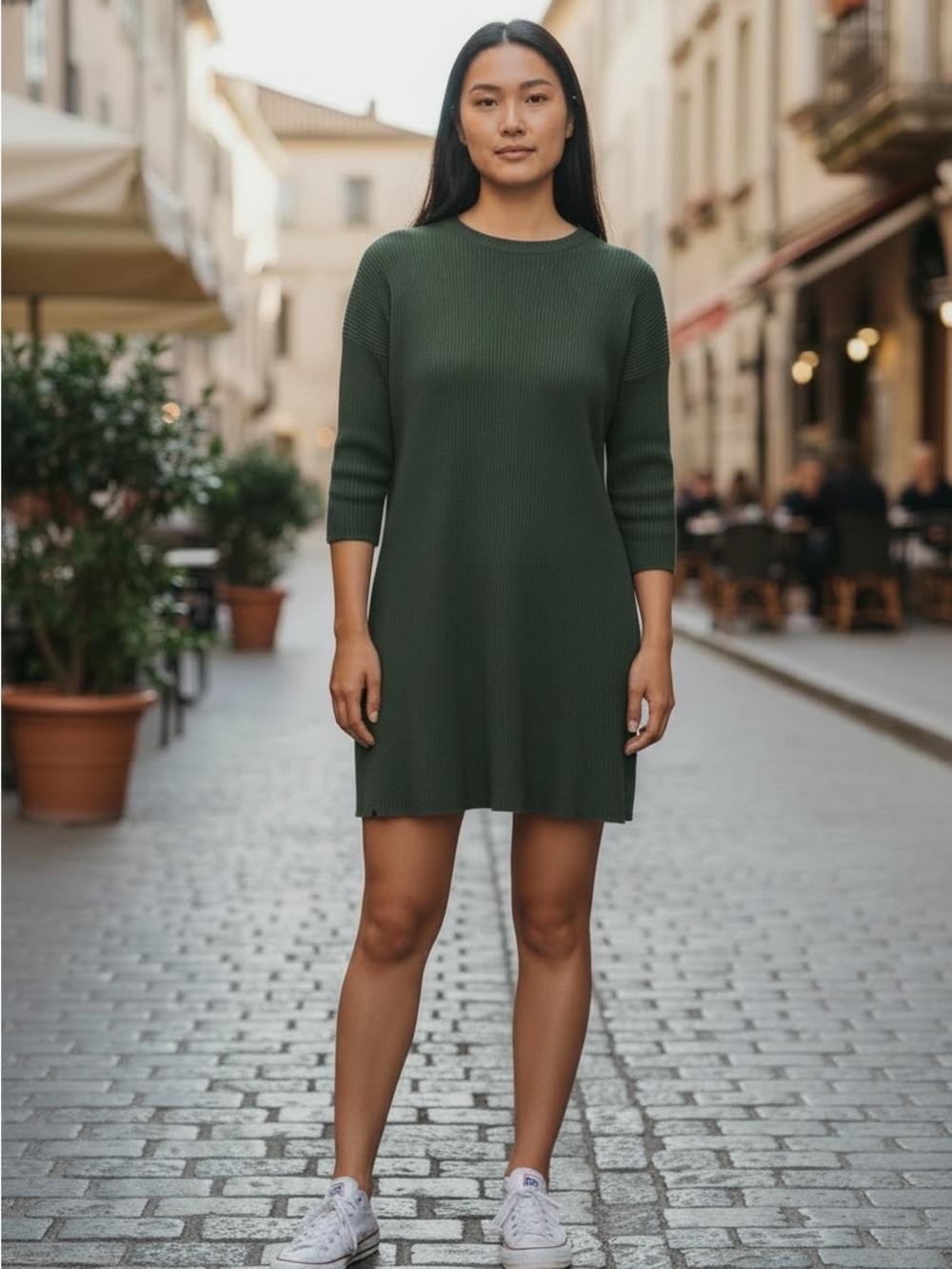 Zara Woman Olive Green Ribbed Knit Swing Dress Size S